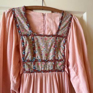 Jody T of California vintage boho maxi dress, coral and floral. 70s
